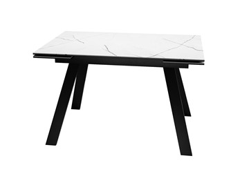 Кухонный раздвижной стол DikLine DKL140 Керамика Белый мрамор/опоры черные (2 уп.) в Тюмени - предосмотр