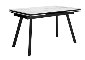Обеденный раздвижной стол DikLine SKA125 Керамика Белый мрамор/подстолье черное/опоры черные (2 уп.) в Тюмени