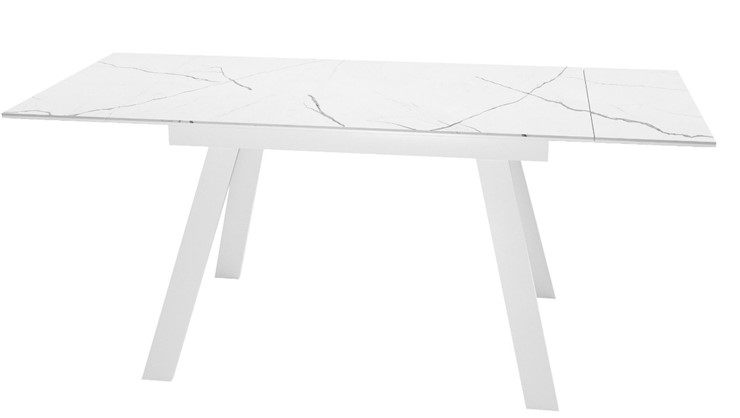 Кухонный раздвижной стол DikLine SKM140 Керамика Белый мрамор/подстолье белое/опоры белые (2 уп.) в Тюмени - изображение 1