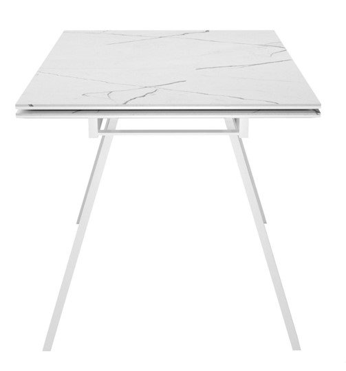 Кухонный раздвижной стол DikLine SKM140 Керамика Белый мрамор/подстолье белое/опоры белые (2 уп.) в Тюмени - изображение 3