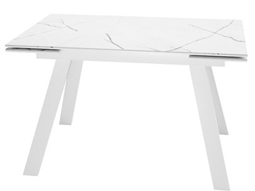 Кухонный раздвижной стол DikLine SKM140 Керамика Белый мрамор/подстолье белое/опоры белые (2 уп.) в Тюмени - предосмотр