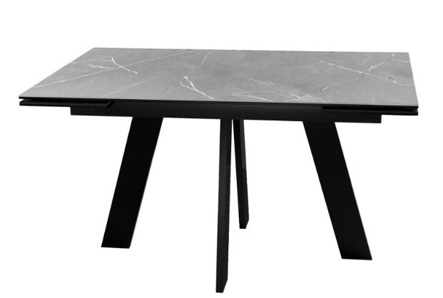 Кухонный раскладной стол DikLine SKM140 Керамика серый мрамор/подстолье черное/опоры черные (2 уп.) в Тюмени - изображение 1