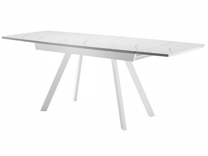 Кухонный стол раздвижной Dikline US120 Стекло мрамор белый сатин/ножки белые в Тюмени - изображение 2