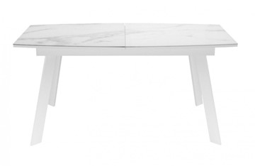 Кухонный стол раскладной Dikline XLS160 мрамор белый глянец/ножки белые в Заводоуковске - предосмотр 1