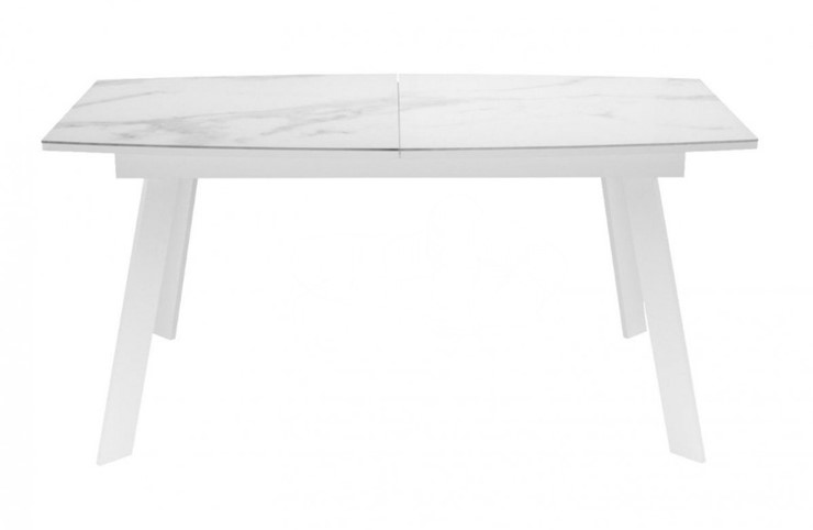 Кухонный стол раскладной Dikline XLS160 мрамор белый глянец/ножки белые в Тюмени - изображение 1