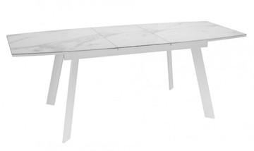 Кухонный стол раскладной Dikline XLS160 мрамор белый глянец/ножки белые в Заводоуковске - предосмотр 2