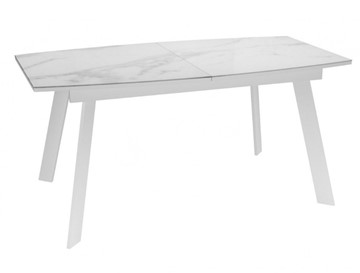 Кухонный стол раскладной Dikline XLS160 мрамор белый глянец/ножки белые в Заводоуковске - предосмотр