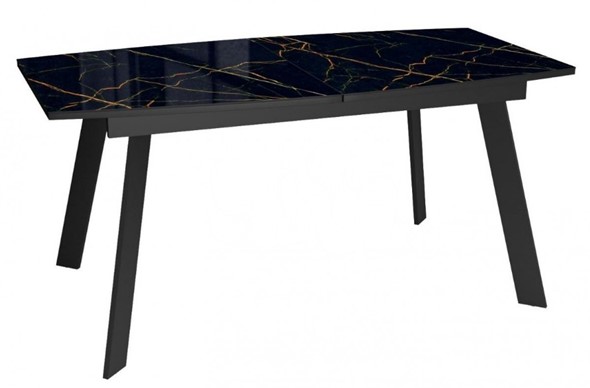 Кухонный стол раздвижной Dikline XLS160 мрамор черный глянец/ножки черные в Тюмени - изображение