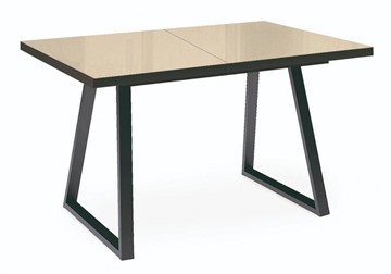 Кухонный стол раскладной Dikline ZBS120 Стекло крем/ножки черные в Ишиме