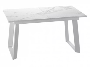 Кухонный стол раскладной Dikline ZLS140 Мрамор белый глянец/ножки белые в Тюмени