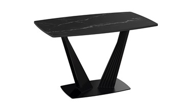 Обеденный раздвижной стол Фабио тип 1 (Черный муар, Стекло матовое черный мрамор) в Тюмени - предосмотр 2