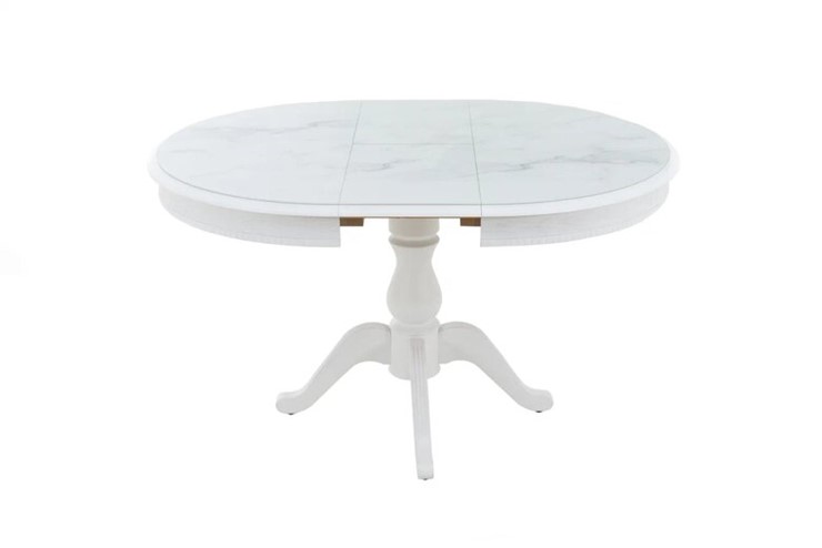 Кухонный стол раздвижной Фабрицио-1 Glass, Круг 1000, фотопечать (Мрамор 6, Слоновая кость) в Тюмени - изображение 3