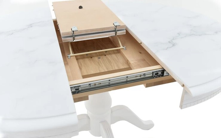 Кухонный стол раздвижной Фабрицио-1 Glass, Круг 1000, фотопечать (Мрамор 6, Слоновая кость) в Тюмени - изображение 4