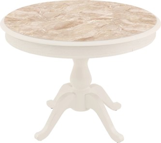 Кухонный раскладной стол Фабрицио-1 Glass, Круг 1000, фотопечать (Мрамор 8, Слоновая кость) в Тюмени