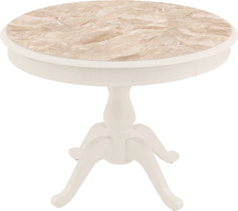 Кухонный раскладной стол Фабрицио-1 Glass, Круг 1000, фотопечать (Мрамор 8, Слоновая кость) в Тюмени - изображение