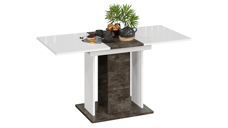 Кухонный раскладной стол Кёльн тип 1 (Ателье темный, Белый, Стекло Белый глянец) в Тюмени - изображение 1