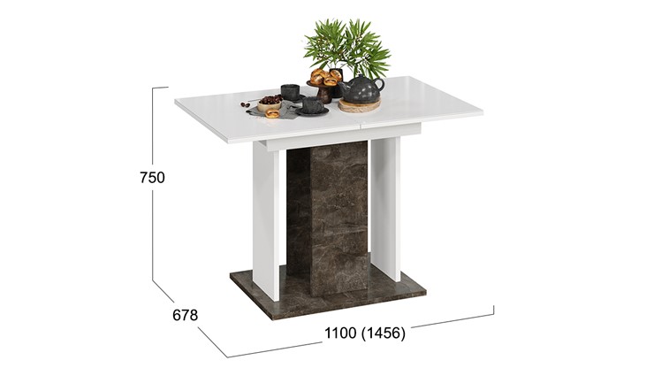 Кухонный раскладной стол Кёльн тип 1 (Ателье темный, Белый, Стекло Белый глянец) в Тюмени - изображение 2