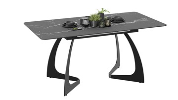Кухонный раскладной стол Конкорд Тип 2 (Черный муар/Стекло матовое черный мрамор) в Тюмени - предосмотр 1