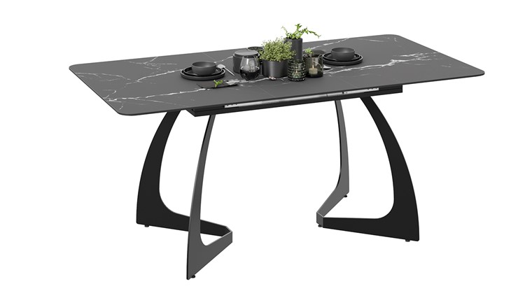 Кухонный раскладной стол Конкорд Тип 2 (Черный муар/Стекло матовое черный мрамор) в Тюмени - изображение 1