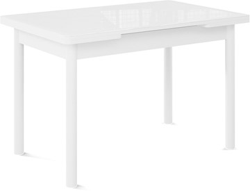 Стол раздвижной Милан-1 EVO, ноги металлические белые, стекло белое/серый в Ишиме