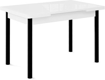 Стол раздвижной Милан-1 EVO, ноги металлические черные, стекло белое/серый в Ишиме