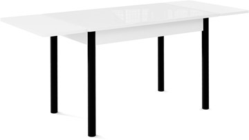 Стол раздвижной Милан-1 EVO, ноги металлические черные, стекло белое/серый в Тюмени - предосмотр 1