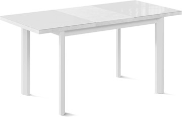 Кухонный стол раскладной Нагано-1G (ноги металлические белые, стекло cristal/белый цемент) в Заводоуковске - предосмотр 1
