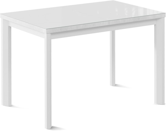 Кухонный стол раскладной Нагано-1G (ноги металлические белые, стекло cristal/белый цемент) в Заводоуковске - изображение
