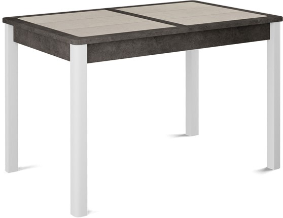 Стол раздвижной Ницца-1 ПЛ (ноги белые, плитка бежевая/серый камень) в Тюмени - изображение