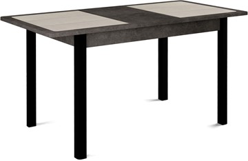 Обеденный раздвижной стол Ницца-1 ПЛ (ноги черные, плитка бежевая/серый камень) в Заводоуковске - предосмотр 1