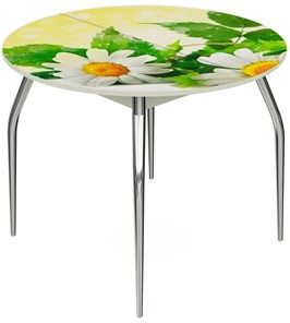 Кухонный стол раскладной Ривьера - Круг, ноги хром №5, ФП (Цветы №3) в Тюмени