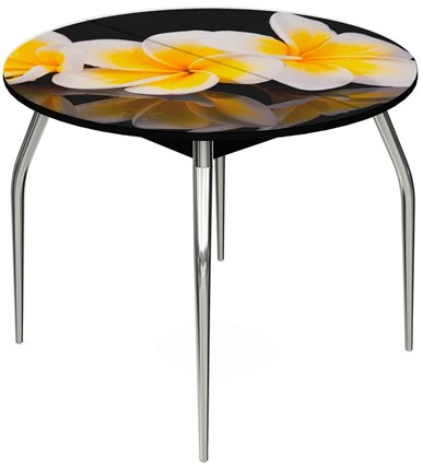 Кухонный раздвижной стол Ривьера - Круг, ноги метал. крашеные №24, ФП (Цветы №11) в Тюмени - изображение