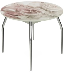 Кухонный стол раскладной Ривьера - Круг, ноги метал. крашеные №24, ФП (Цветы №41) в Тюмени