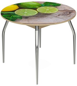 Кухонный раздвижной стол Ривьера - Круг, ноги метал. крашеные №24, ФП (Фрукты №33) в Тюмени