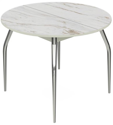 Кухонный стол раскладной Ривьера - Круг, ноги метал. крашеные №24, ФП (Мрамор №14) в Заводоуковске - изображение