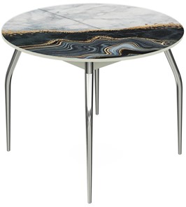 Кухонный стол раскладной Ривьера - Круг, ноги метал. крашеные №24, ФП (Мрамор №34) в Тюмени
