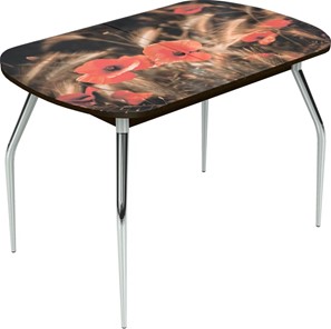 Кухонный раздвижной стол Ривьера исп.1 ноги метал. крашеные №24 Фотопечать (Цветы №38) в Тюмени