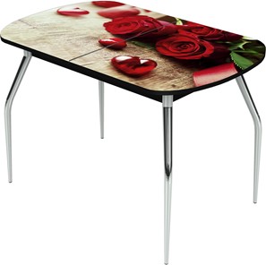 Обеденный раздвижной стол Ривьера исп.2 ноги  хром. №5 Фотопечать (Цветы №33) в Тюмени