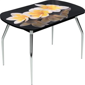 Кухонный раздвижной стол Ривьера исп.2 ноги метал. крашеные №24 Фотопечать (Цветы №11) в Тюмени
