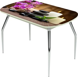 Кухонный стол раздвижной Ривьера исп.2 ноги метал. крашеные №24 Фотопечать (Цветы №18) в Тюмени