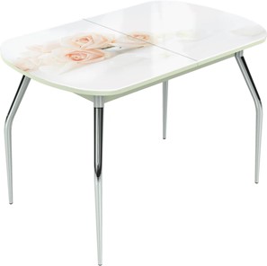 Кухонный раздвижной стол Ривьера исп.2 ноги метал. крашеные №24 Фотопечать (Цветы №32) в Заводоуковске