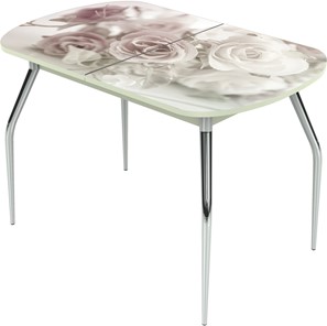 Кухонный стол раскладной Ривьера исп.2 ноги метал. крашеные №24 Фотопечать (Цветы №41) в Тюмени