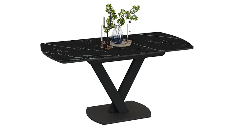 Кухонный раскладной стол Салерно тип 1 (Черный муар/Стекло черный мрамор) в Заводоуковске - изображение 1