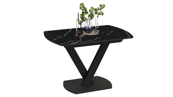 Кухонный раскладной стол Салерно тип 1 (Черный муар/Стекло черный мрамор) в Заводоуковске - изображение