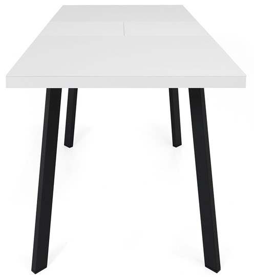 Обеденный раздвижной стол Сальвадор-2G (ноги черные, стекло cristal/белый цемент) в Тюмени - изображение 5