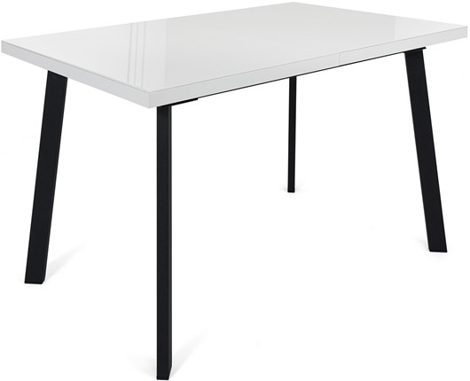 Обеденный раздвижной стол Сальвадор-2G (ноги черные, стекло cristal/белый цемент) в Тюмени - изображение