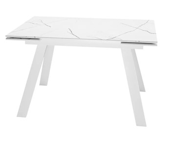 Кухонный раскладной стол SKL 140, керамика белый мрамор/подстолье белое/ножки белые в Ишиме