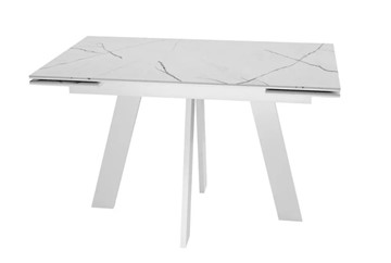 Кухонный раскладной стол SKM 120, керамика белый мрамор/подстолье белое/ножки белые в Тюмени - предосмотр