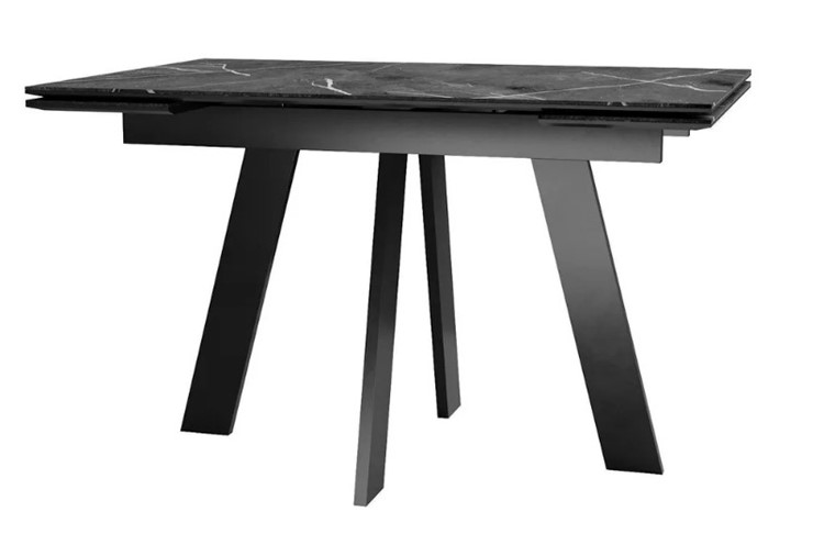 Кухонный раздвижной стол SKM 120, керамика черный мрамор/подстолье черное/ножки черные в Тюмени - изображение 1