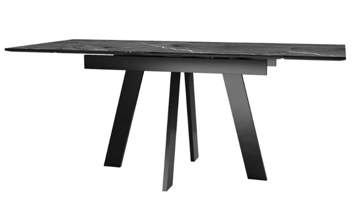 Кухонный раздвижной стол SKM 120, керамика черный мрамор/подстолье черное/ножки черные в Заводоуковске - изображение 3